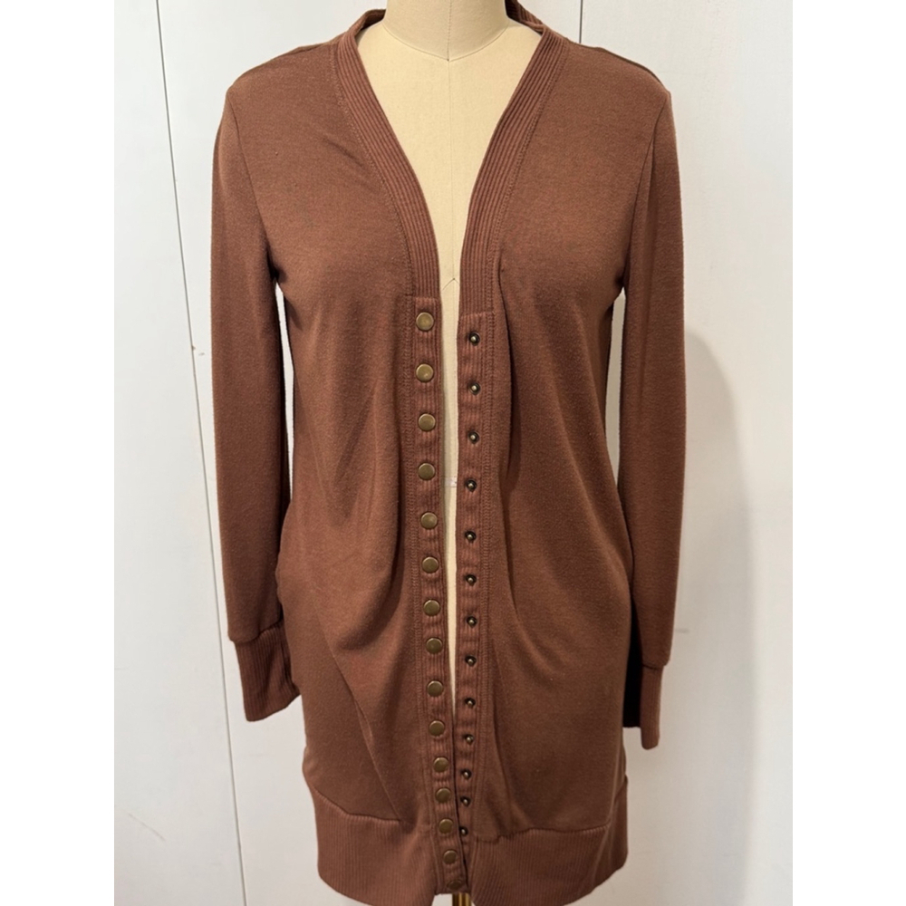 Women's Zenana Outfitters snap front long Cardigan Size S Brown